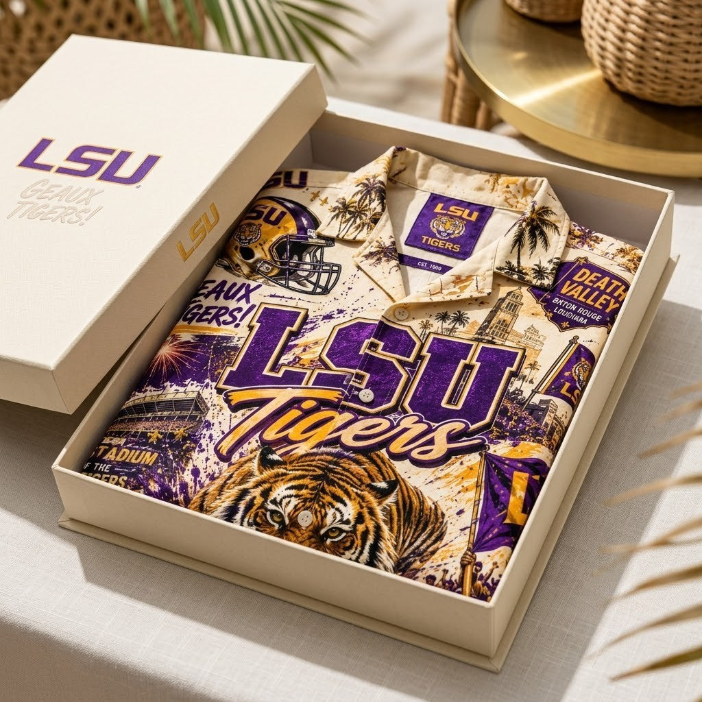 PREMIUM LSU HAWAIIAN SHIRT PDL