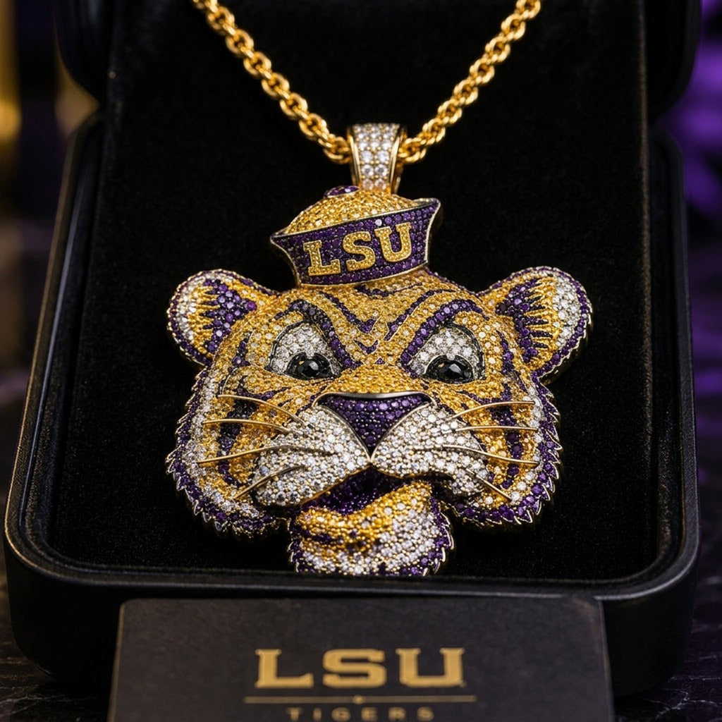 LSU Solid Gold Chain with Diamond Pendant TMH