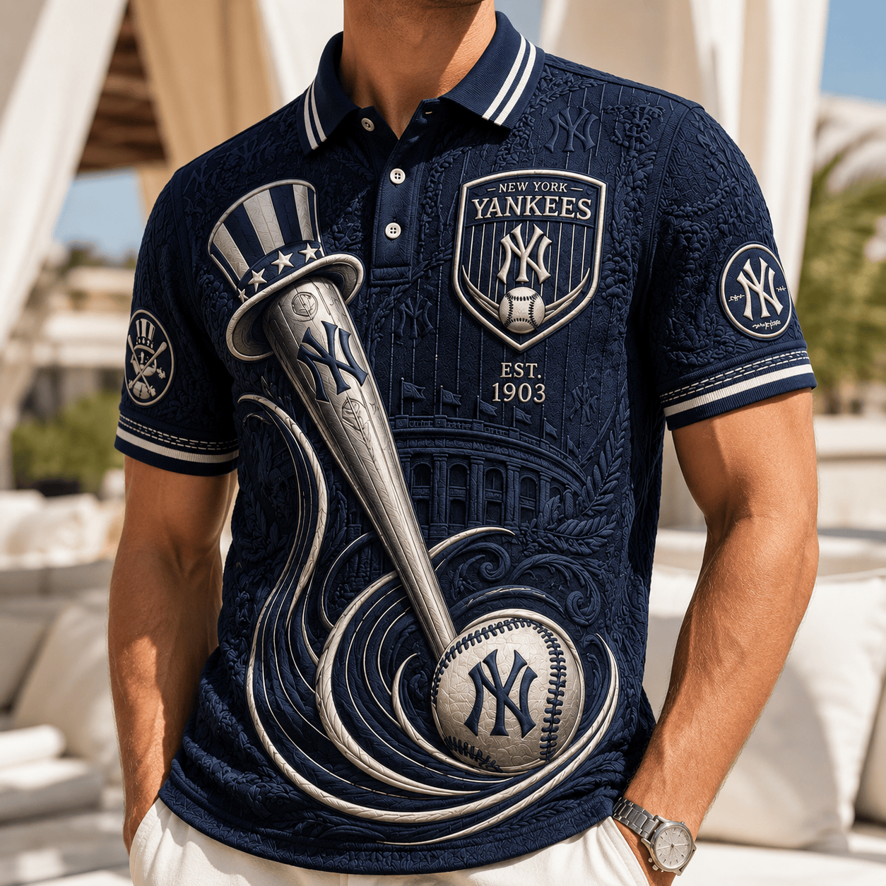PREMIUM NYY EMBOSS POLO SHIRT HQH