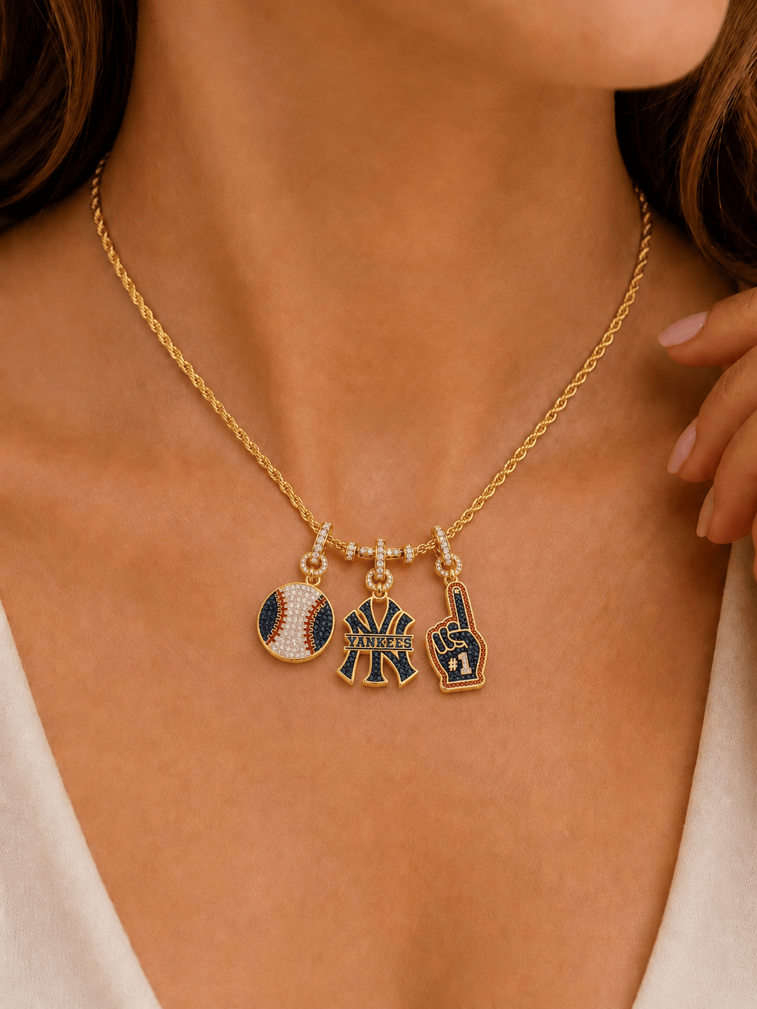 NYY Solid Gold Chain with Diamond Pendant TTTT