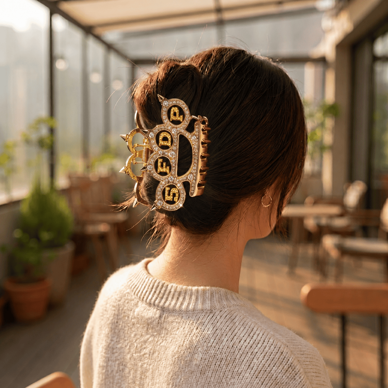 5FDP Elegant Gold Hair Clip For Women BMD