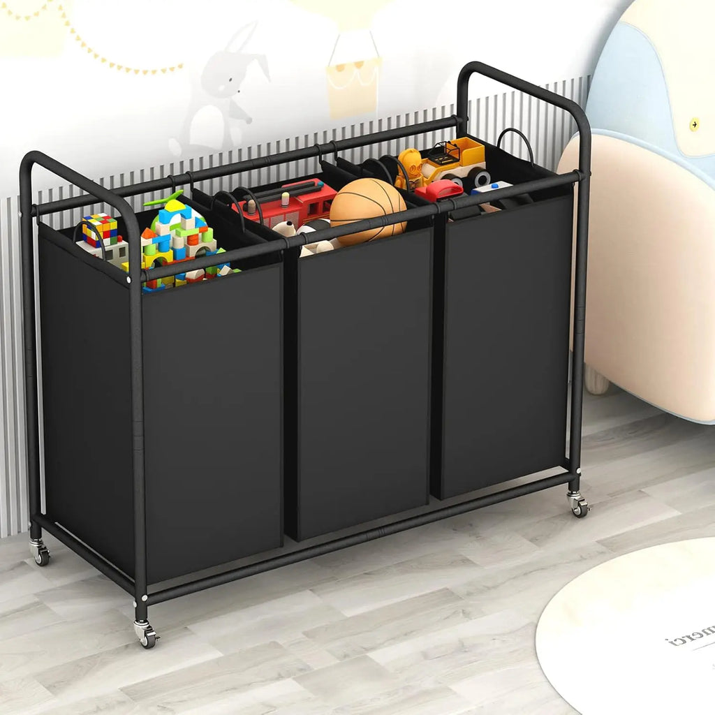 3-Bag Laundry Basket Hamper Laundry Sorter Cart laundry room organization with Heavy Duty Rolling Lockable Wheels and Bags