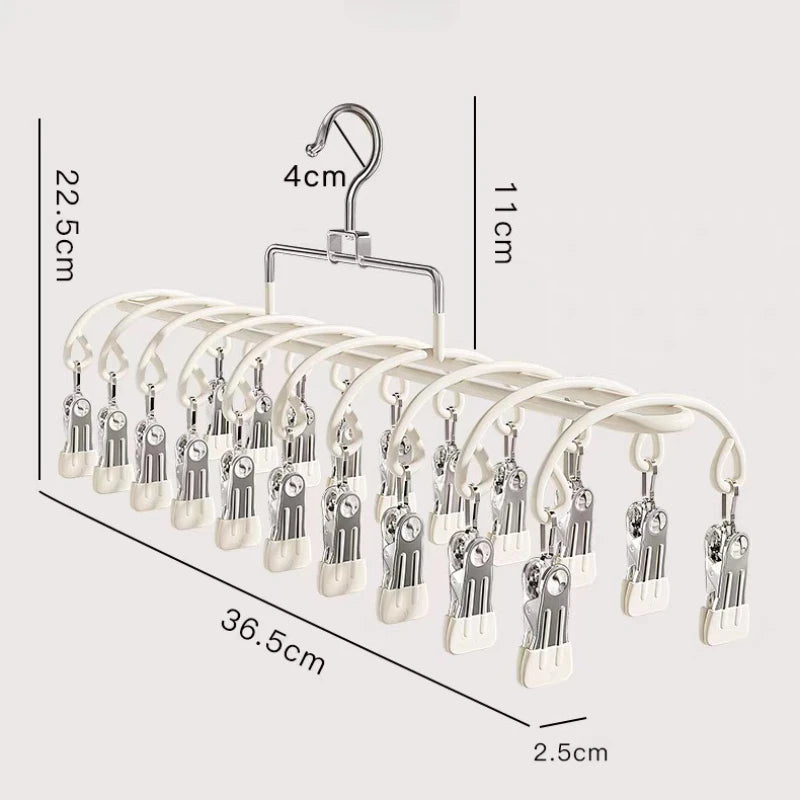 Underwear Drying Rack Rust-Resistant Socks Drying Rack Stainless Steel Laundry Hanger Windproof Multi-Clip Drying Rack For Home
